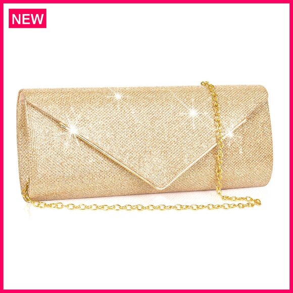 Handbags - Sparkling Envelope Clutch with Detachable Chain, 9.84x5.9 Inch Evening Bag